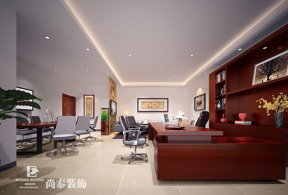 深圳宝安西乡地产公司新中式办公室装修效果图