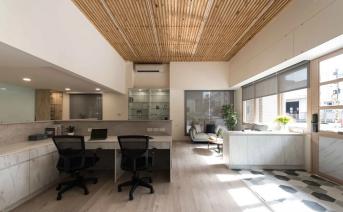 木质北欧感的办公室！上班也能尽享充沛采光与窗外绿意 